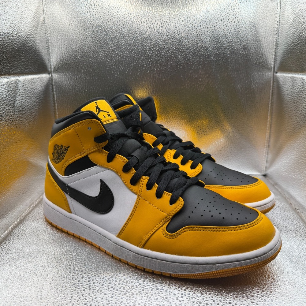 Size 12 Nike Air Jordan 1 Mid Taxi Yellow Black White Mens Sneakers 554724-701